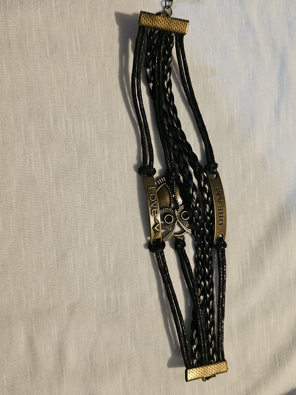 Black Braided Charm Bracelet with Love & Dream Accents